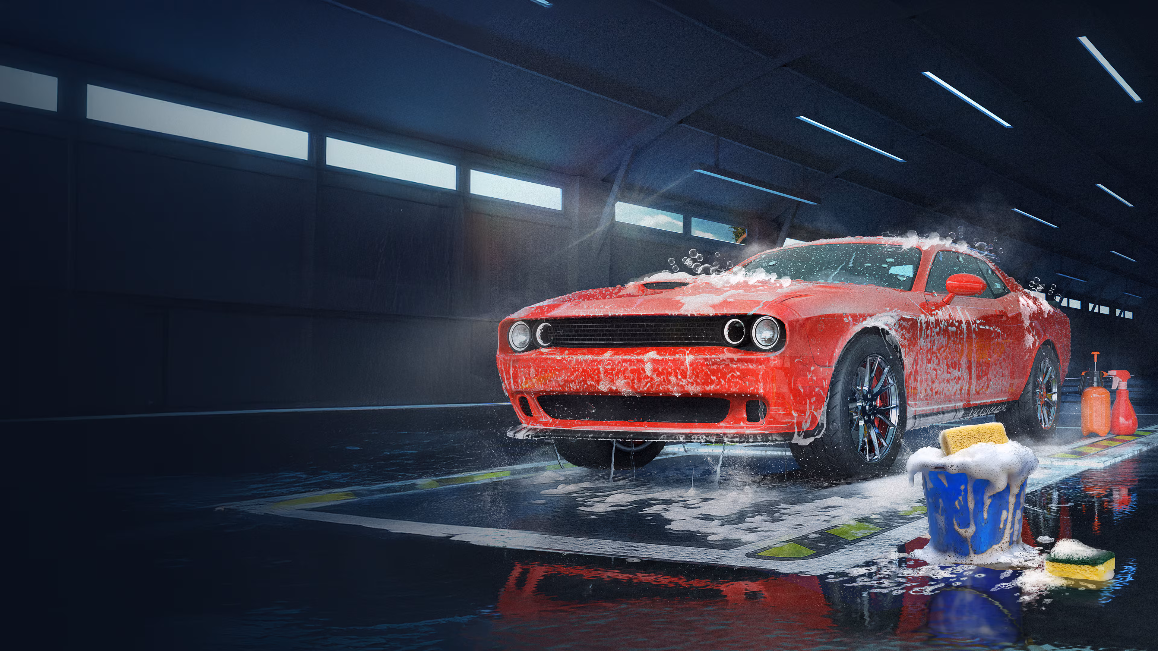 Clean car exterior with refreshed paintwork and clear windows after a wash